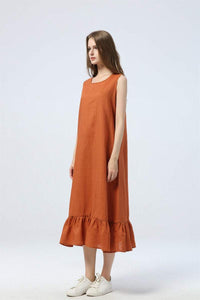 women summer casual linen dress without sleeves C1286
