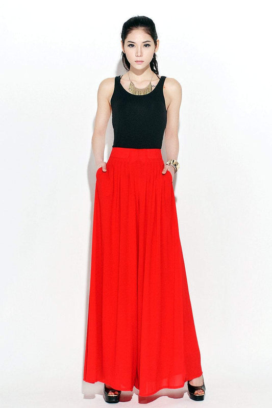 Red palazzo wide legs chiffon pants C118