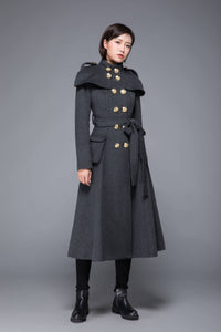 Gray coat, womens coat, wool coat, winter coat, long coat, gray wool coat, womens wool coat, double breasted coat, coat with pockets C1220