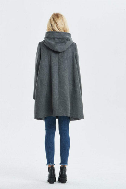 Loose fitting hooded wool coat C1317