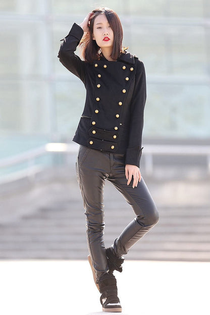 Military jacket womens, winter coat, wool jacket, black coat, military style jacket, wool military jacket, womens coat, designer coat C169