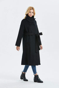 Black wool coat, Long coat, Warm winter coat, Belted coat, Womens coat, oversized coat, Loose coat, Plus size coat, black coat C1332