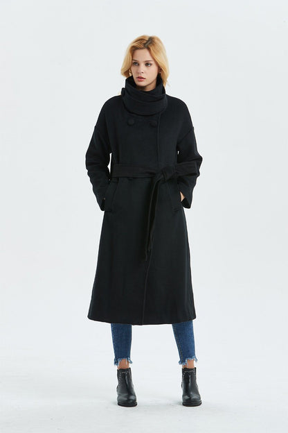 Black wool coat, Long coat, Warm winter coat, Belted coat, Womens coat, oversized coat, Loose coat, Plus size coat, black coat C1332