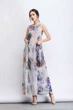 Load image into Gallery viewer, Floral Chiffon Dress - Elegant Summer Party Dress in Watercolor Flowers Print Sleeveless Long Maxi Women&#39;s Fashion C470

