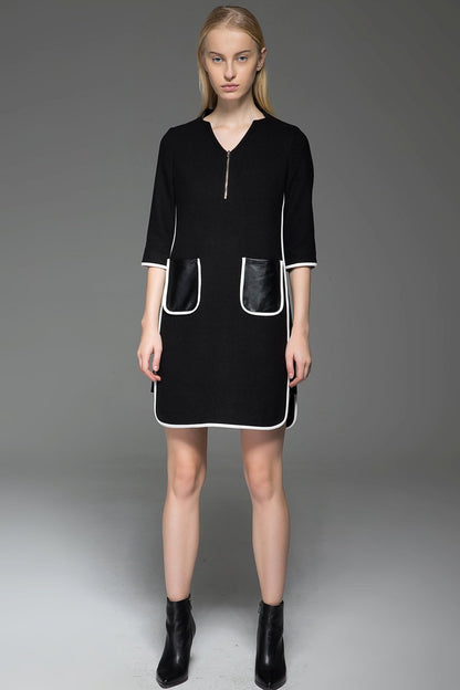Chanel Style Dress - Black Wool Mini Dress  C778