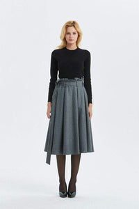 Gray midi length pleated wool skirt with pockets C1289 XS#yy04262