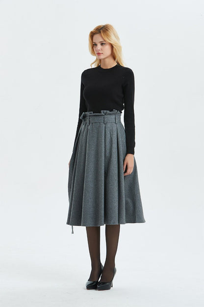 Gray midi length pleated wool skirt with pockets C1289 XS#yy04262