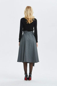 Gray midi length pleated wool skirt with pockets C1289 XS#yy04262