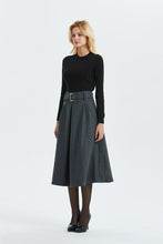 Load image into Gallery viewer, Gray skirt, Winter warm wool skirt - womens skirts with belt, midi skirt &amp; pleated skirt, Gray wool skirt - skirt with pockets C1291
