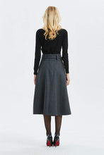 Load image into Gallery viewer, Gray skirt, Winter warm wool skirt - womens skirts with belt, midi skirt &amp; pleated skirt, Gray wool skirt - skirt with pockets C1291
