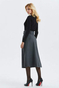 Gray skirt, Winter warm wool skirt - womens skirts with belt, midi skirt & pleated skirt, Gray wool skirt - skirt with pockets C1291