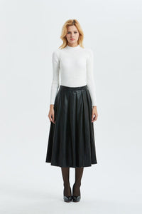 Black PU skirt, PU skirt - midi skirt-womens winter skirt-black skirt, faux leather skirt for winter, warm winter skirt-fashion skirt C1296