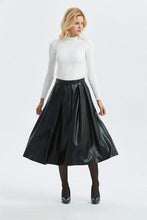 Load image into Gallery viewer, Black PU skirt, PU skirt - midi skirt-womens winter skirt-black skirt, faux leather skirt for winter, warm winter skirt-fashion skirt C1296
