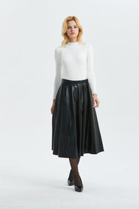 Black PU skirt, PU skirt - midi skirt-womens winter skirt-black skirt, faux leather skirt for winter, warm winter skirt-fashion skirt C1296