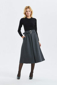 Gray skirt, Winter warm wool skirt - womens skirts with belt, midi skirt & pleated skirt, Gray wool skirt - skirt with pockets C1291