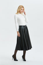 Load image into Gallery viewer, Black PU skirt, PU skirt - midi skirt-womens winter skirt-black skirt, faux leather skirt for winter, warm winter skirt-fashion skirt C1296
