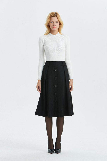 black pleated skirt ,A line skirt-black wool skirt, classic winter skirt-midi length skirt for elegant womens, vintage plus size skirt C1294