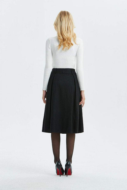 black pleated skirt ,A line skirt-black wool skirt, classic winter skirt-midi length skirt for elegant womens, vintage plus size skirt C1294