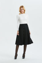 Load image into Gallery viewer, black pleated skirt ,A line skirt-black wool skirt, classic winter skirt-midi length skirt for elegant womens, vintage plus size skirt C1294
