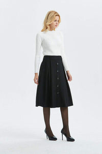 black pleated skirt ,A line skirt-black wool skirt, classic winter skirt-midi length skirt for elegant womens, vintage plus size skirt C1294