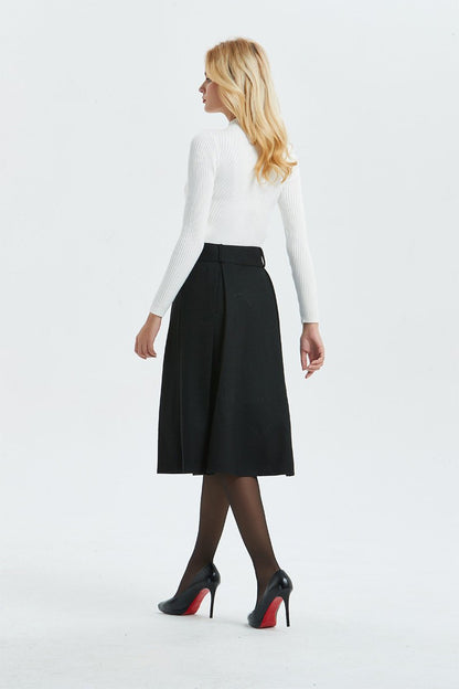 black pleated skirt ,A line skirt-black wool skirt, classic winter skirt-midi length skirt for elegant womens, vintage plus size skirt C1294