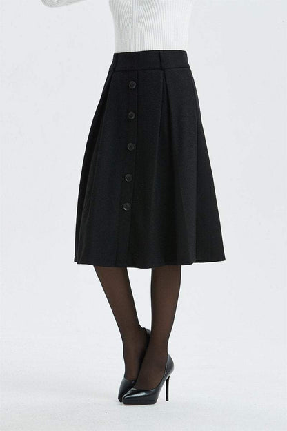 black pleated skirt ,A line skirt-black wool skirt, classic winter skirt-midi length skirt for elegant womens, vintage plus size skirt C1294