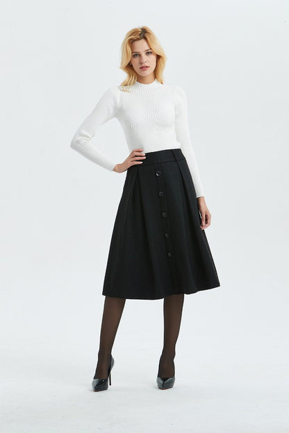 black pleated skirt ,A line skirt-black wool skirt, classic winter skirt-midi length skirt for elegant womens, vintage plus size skirt C1294