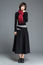 Load image into Gallery viewer, Black wool skirt, winter skirt, A line skirt, patchwork skirt, woman skirt, warm winter skirt, midi skirt, womens skirt, custom skirt C1215
