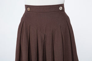 Brown A Line Midi Linen Skirt C1064#