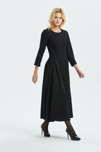 Black wool dress, Long wool dress, winter dress, womens dress, warm dress, handmade dress, black dress, fitted dress, pleated dressC1335