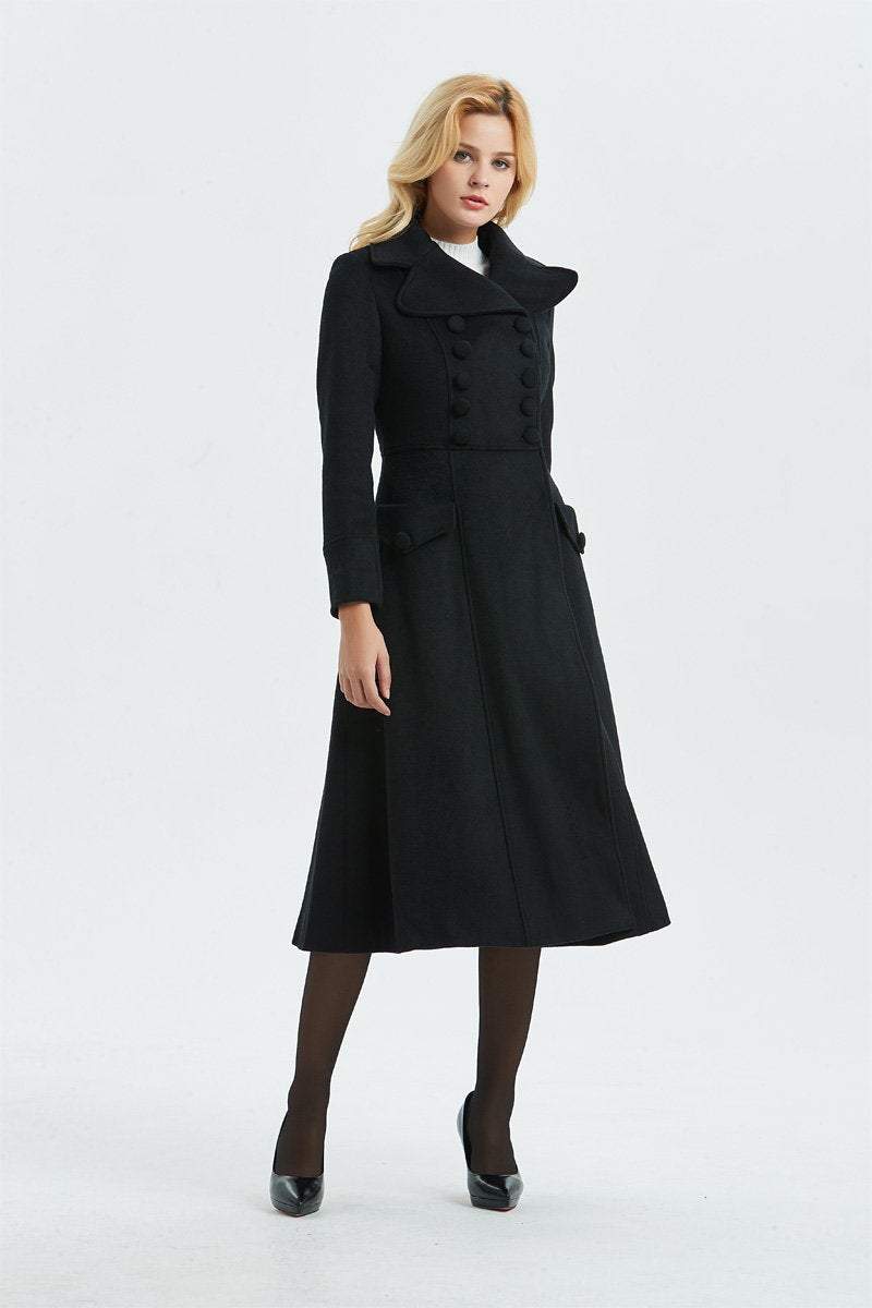 black wool coat, midi length coat for winter-women coat, vintage dress YLISTYLE black wool coat, midi length coat for winter-women coat, vintage dress YLISTYLE