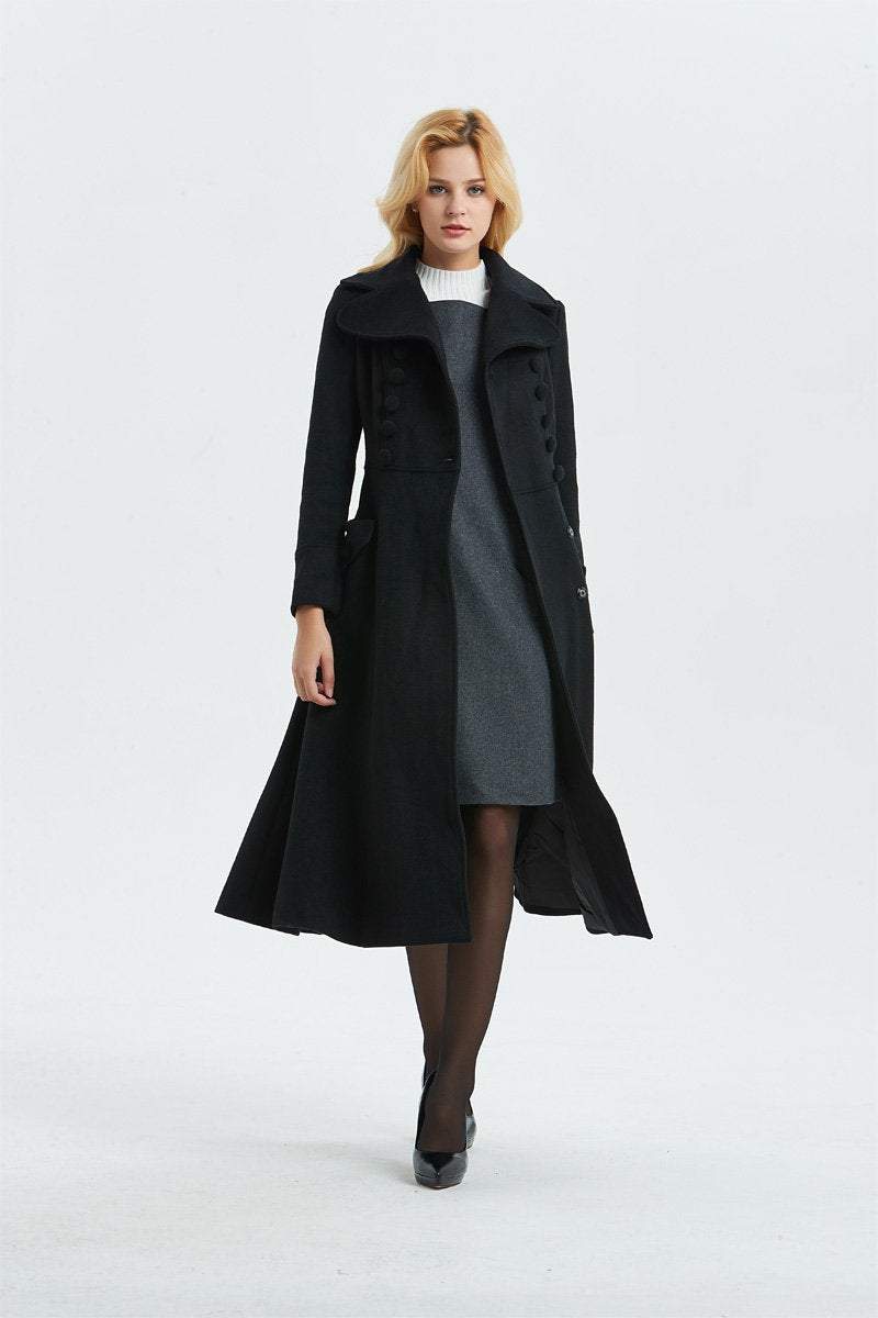 black wool coat, midi length coat for winter-women coat, vintage dress YLISTYLE black wool coat, midi length coat for winter-women coat, vintage dress YLISTYLE
