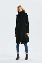 Load image into Gallery viewer, Black Asymmetrical Warm Wool Coat C1327
