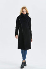 Load image into Gallery viewer, Black Asymmetrical Warm Wool Coat C1327
