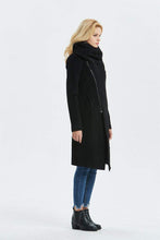 Load image into Gallery viewer, Black Asymmetrical Warm Wool Coat C1327#
