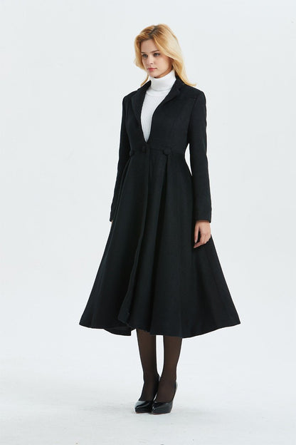 Long wool coat, black wool coat, fit and flare coat, cute coat, winter coat, womens coat, elegant coat, warm coat, custom coat C1338