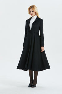 Long wool coat, black wool coat, fit and flare coat, cute coat, winter coat, womens coat, elegant coat, warm coat, custom coat C1338