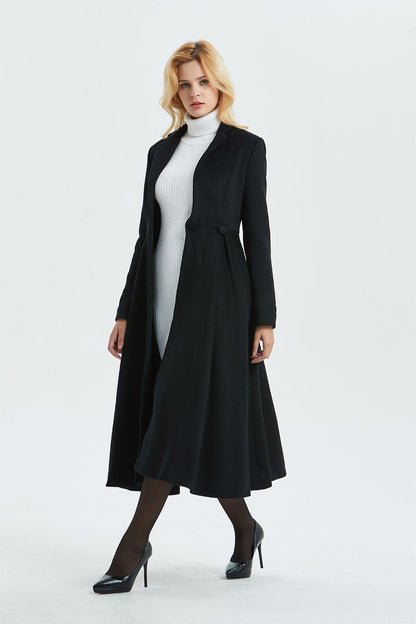 Long wool coat, black wool coat, fit and flare coat, cute coat, winter coat, womens coat, elegant coat, warm coat, custom coat C1338