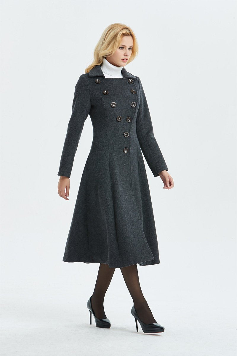 Gray wool coat, long coat, vintage coat, fit and flare coat, winter coat, womens coat, midi coat, warm coat, long wool coat C1339