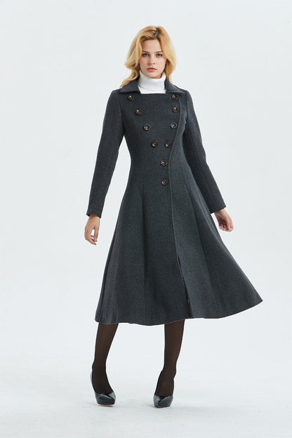 Gray wool coat, long coat, vintage coat, fit and flare coat, winter coat, womens coat, midi coat, warm coat, long wool coat C1339