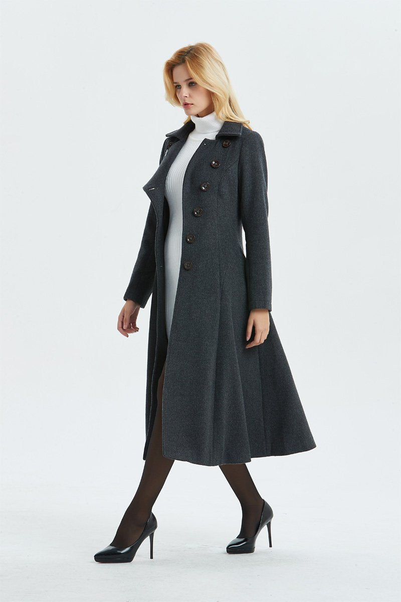 Gray wool coat, long coat, vintage coat, fit and flare coat, winter coat, womens coat, midi coat, warm coat, long wool coat C1339