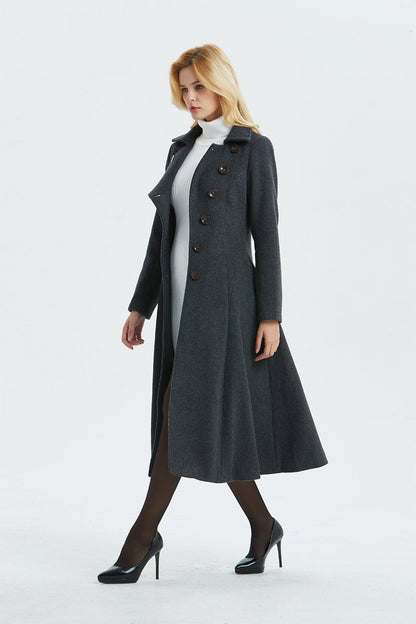 Gray wool coat, long coat, vintage coat, fit and flare coat, winter coat, womens coat, midi coat, warm coat, long wool coat C1339