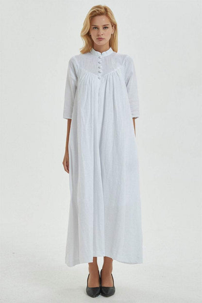 Linen dress, white linen dress, dress for women, maxi linen dress with pockets & buttons, oversized linen dress, linen causal dress C1272