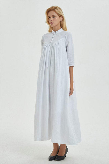 Linen dress, white linen dress, dress for women, maxi linen dress with pockets & buttons, oversized linen dress, linen causal dress C1272