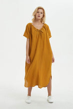Load image into Gallery viewer, yellow Linen dress, long asymmetrical dress for women - loose and casual dress, custom plus size dress, fashion linen dress for her C1277
