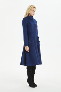 Blue coat, warm wool coat for winter, womens wool coat with pockets - custom midi fitted coat, elegant wool coat - best gift for her C1282