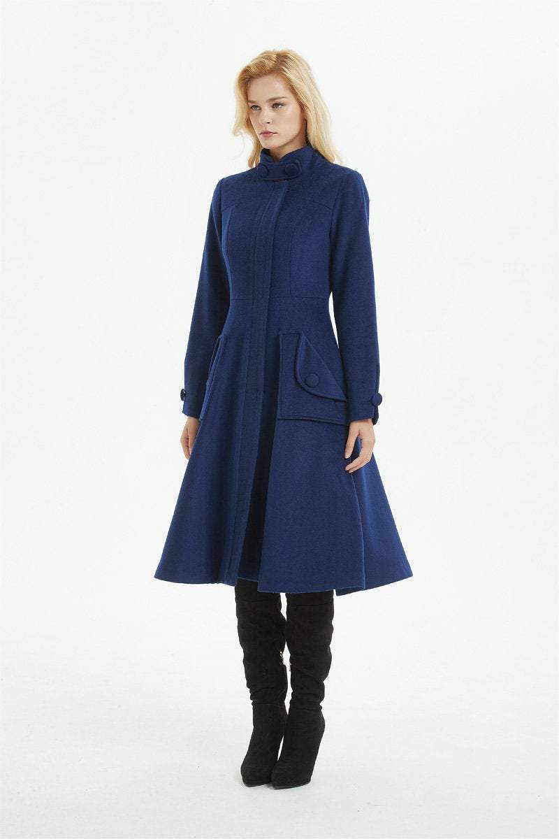 Blue coat, warm wool coat for winter, womens wool coat with pockets - custom midi fitted coat, elegant wool coat - best gift for her C1282