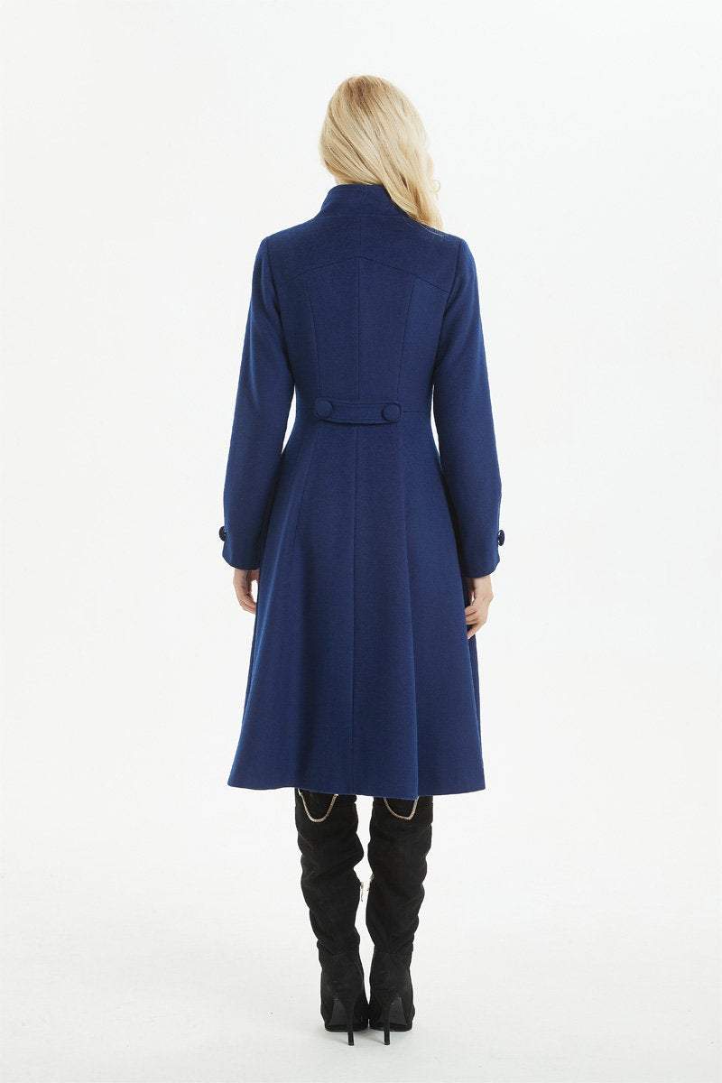 Blue coat, warm wool coat for winter, womens wool coat with pockets - custom midi fitted coat, elegant wool coat - best gift for her C1282