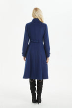 Load image into Gallery viewer, Blue coat, warm wool coat for winter, womens wool coat with pockets - custom midi fitted coat, elegant wool coat - best gift for her C1282

