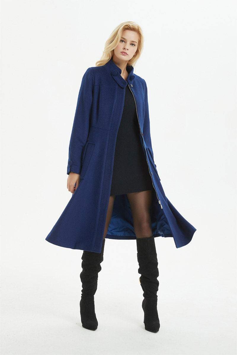 Blue coat, warm wool coat for winter, womens wool coat with pockets - custom midi fitted coat, elegant wool coat - best gift for her C1282